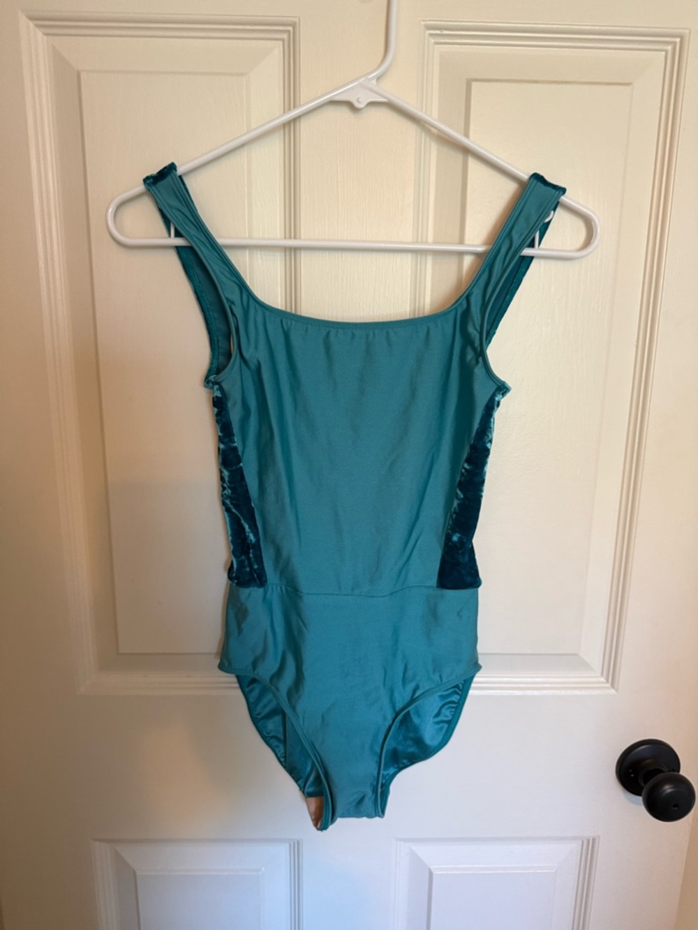 Elevé teal leotard with Velvet Side Panels, size small